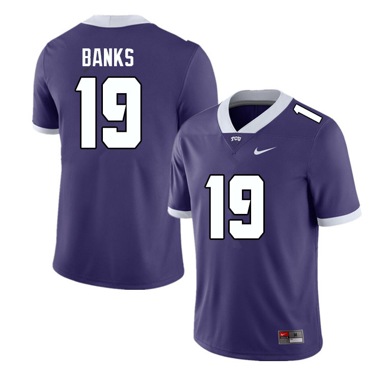 Men #19 Shadrach Banks TCU Horned Frogs College Football Jerseys Sale-Purple